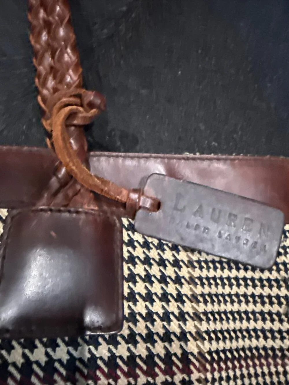 Lauren Ralph Lauren Genuine Leather Houndstooth Shoulder Bag Limited Edition